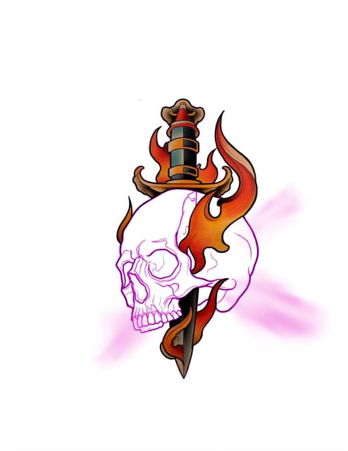 Skull and dagger half stencil