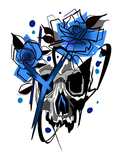 Messy skull and flowers